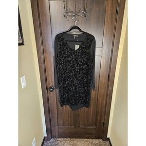 NWT Women's Plus Goth Vamp Black Velour Floral LS Stretch Dress Size 0 0X XL